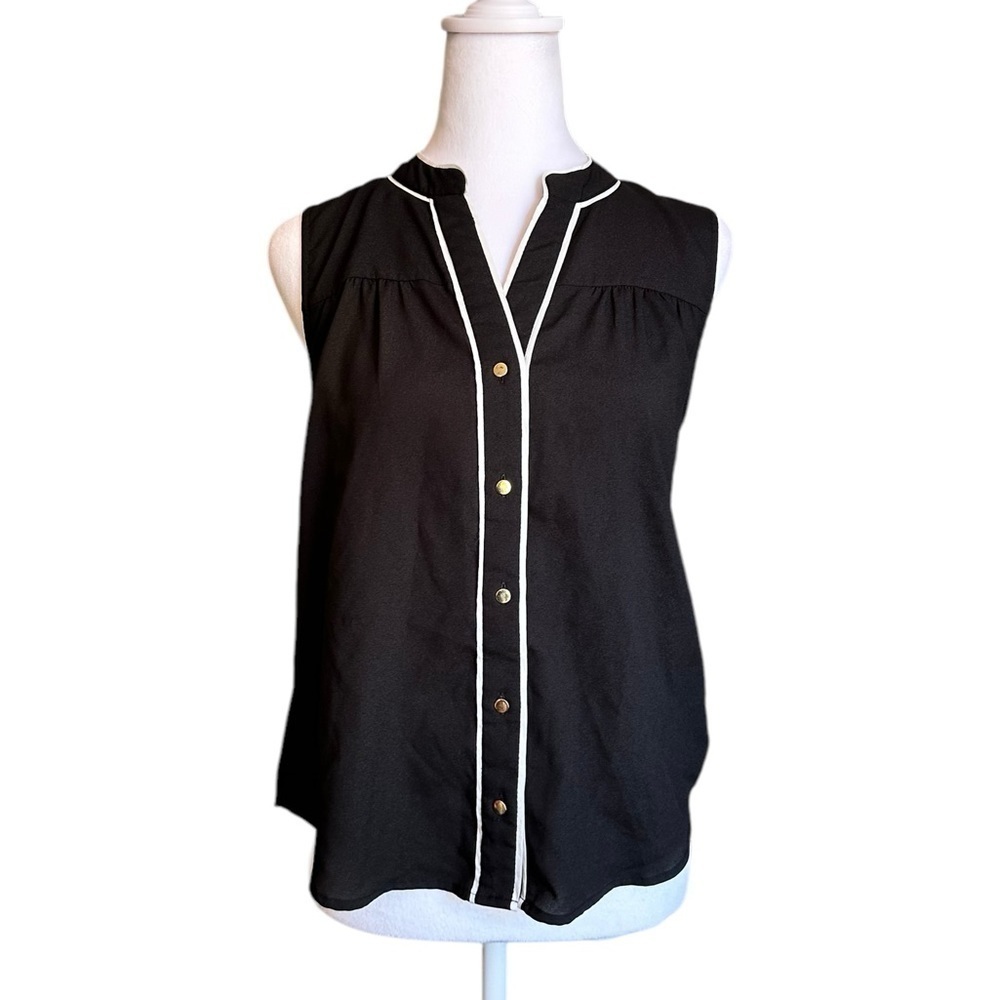 Calvin Klein Black White Trim Sleeveless Blouse size Small